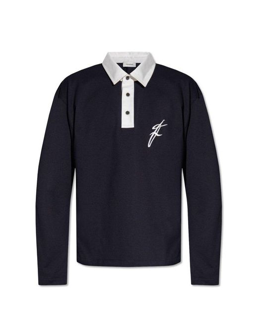 Ferragamo Blue Polo Shirt With Long Sleeves, for men