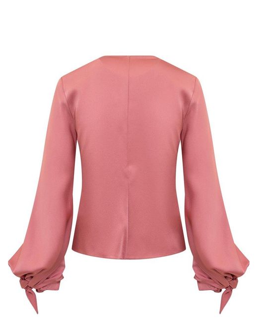 Del Core Pink Tie-Front Long Sleeve Top