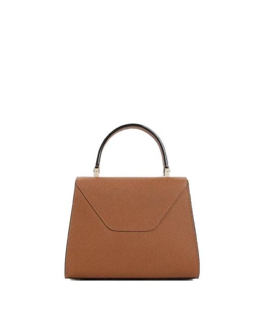 Valextra Brown Iside Foldover Mini Top Handle Bag