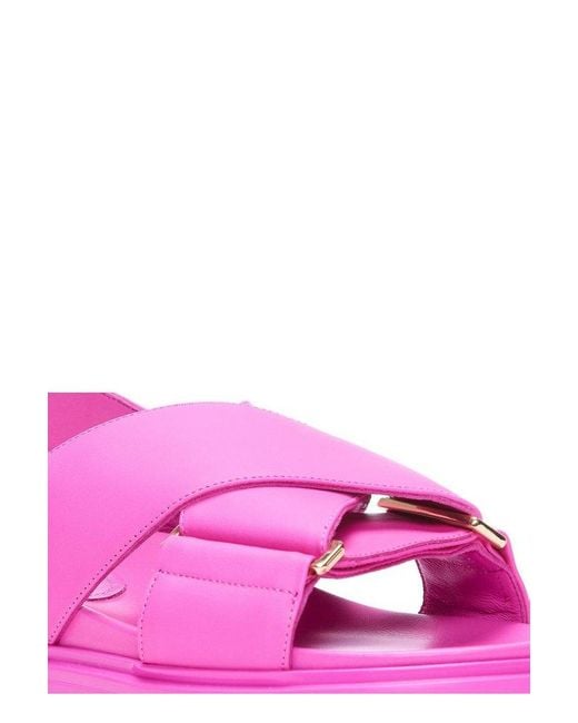 Marni Pink Logo Embossed Buckled Sandals