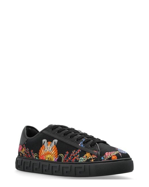 Versace Black Coral Theatre Greca Lace-Up Sneakers for men