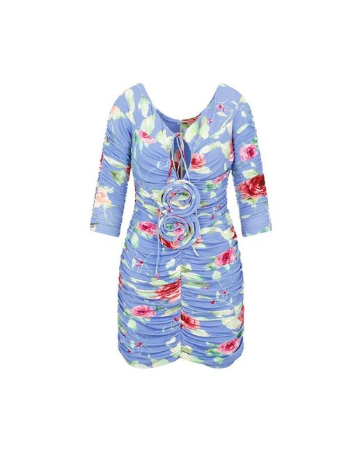 Magda Butrym Blue Floral-deatiled Printed Ruched Mini Dress