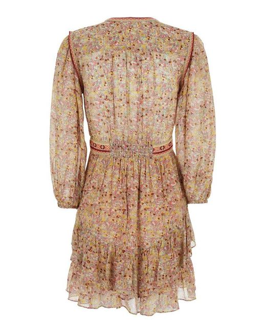 Ba&sh Natural 'Loly' Dress With V-Neck And Applied Embroideries