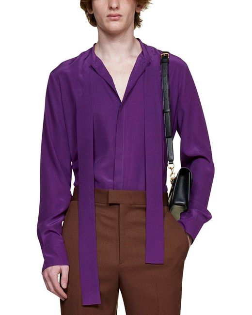 Valentino Purple Pussy-bow Long-sleeved Shirt for men