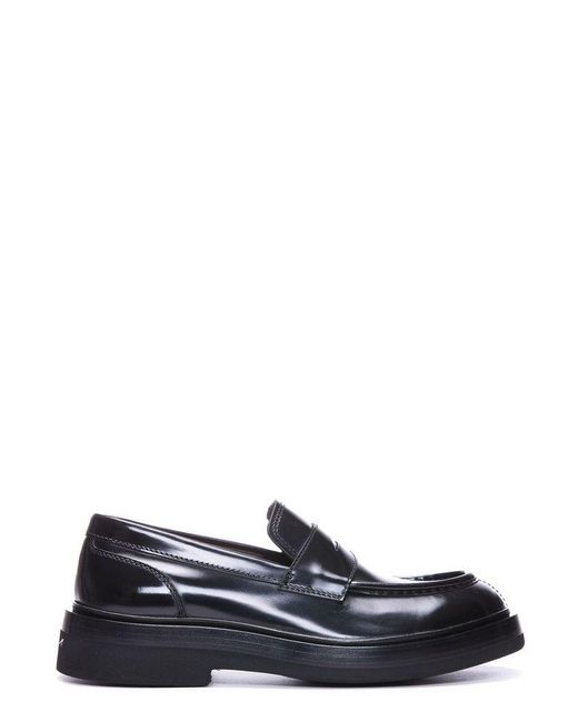 Santoni Black Round Toe Slip-on Loafers for men
