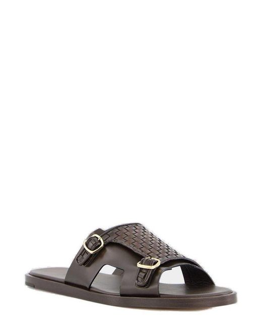 Santoni Black Interwoven-Strap Open Toe Sandals for men