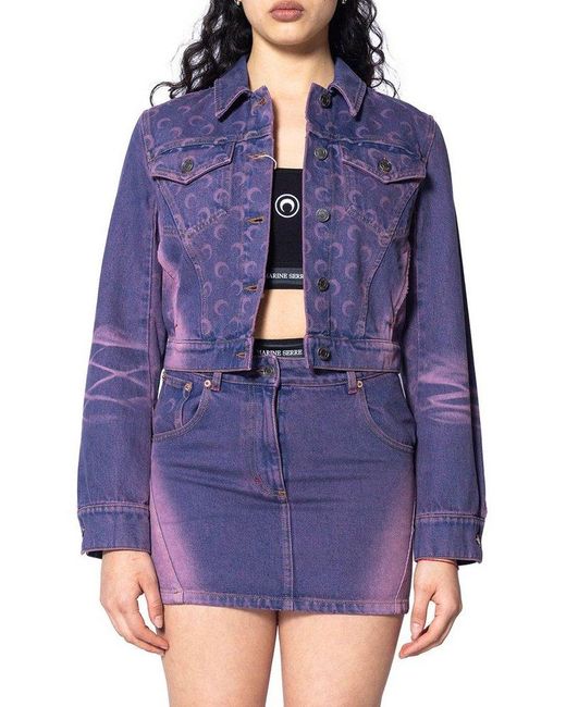 MARINE SERRE Purple Moon Laser Denim Cropped Jacket for men
