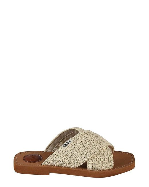 Chloé Woody Crossover-strap Flat Sliders in Natural | Lyst