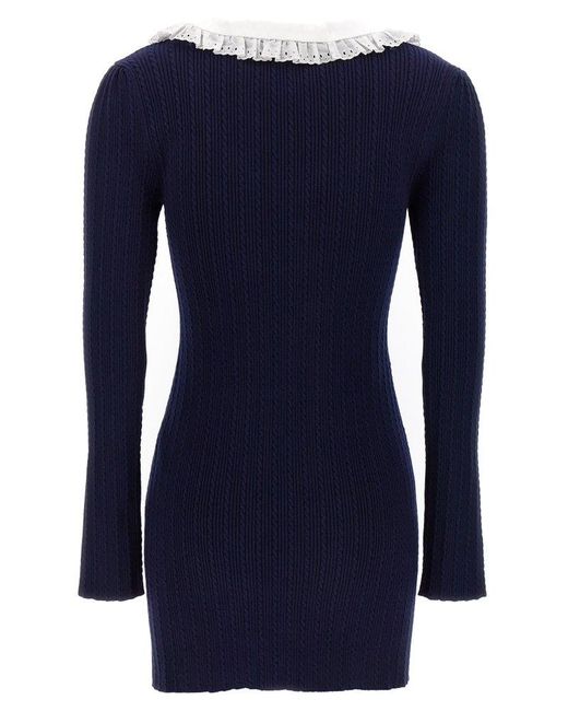 Alessandra Rich Blue Lace Collared Long-sleeved Mini Dress