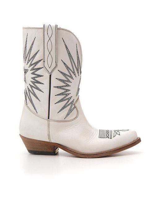 Golden Goose Deluxe Brand White Wish Star Leather Western Boots