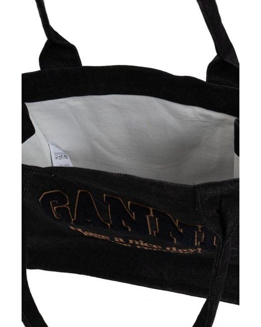 Ganni Black Denim Shopper Bag