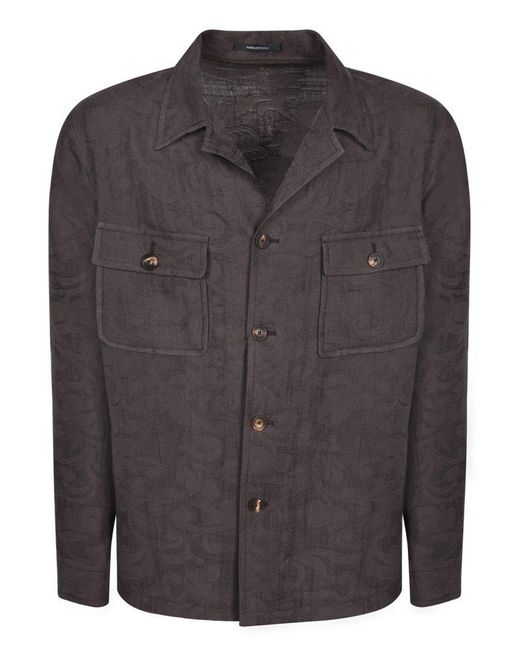 Tagliatore Black Buttoned-Up Jacquard Overshirt for men