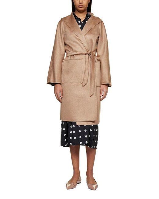 Max Mara Lilia Belted Wrap Coat in Natural | Lyst