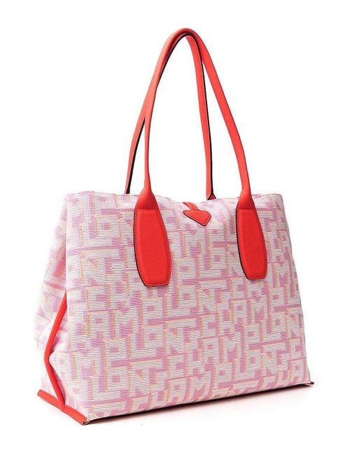 Longchamp Pink Logo Jacquard Maxi Shopping Bag