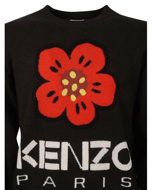KENZO Black Boke Flower Intarsia-knit Crewneck Jumper for men