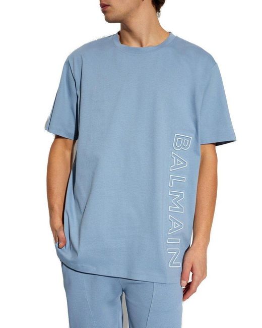 Balmain Blue T-shirt With Logo, for men