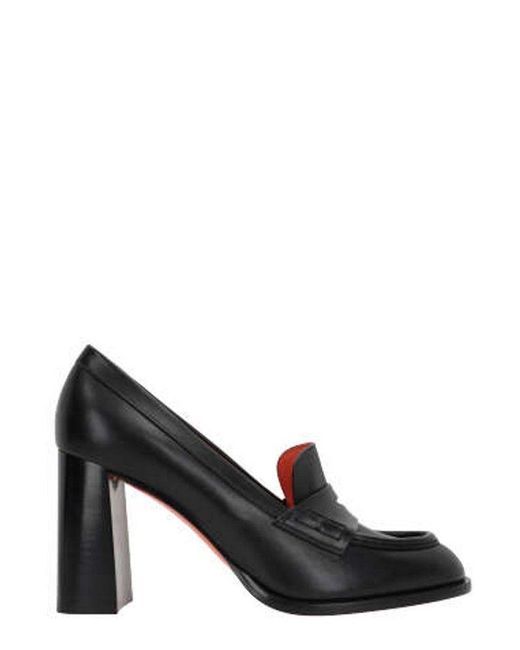 Santoni Black Block-heeled Slip-on Loafer Pumps
