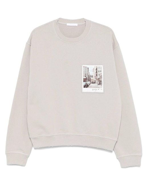 Helmut Lang White Graphic Crew Neck Sweater for men