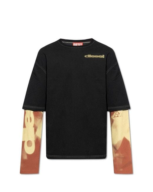 DIESEL Black T-Wesher-N3 T-Shirt With Long Sleeves for men