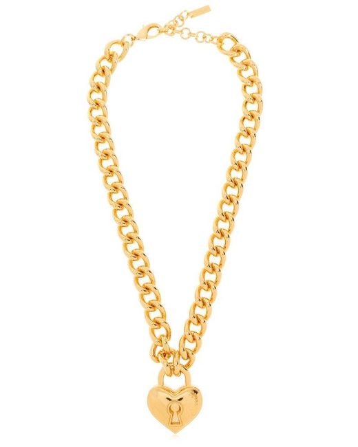 Moschino Metallic Heart-pendant Cable-link Chained Necklace