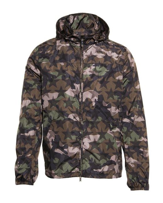 Valentino Gray Star Camouflage Print Hooded Jacket for men