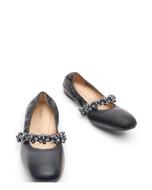 Stuart Weitzman Black Poppy Embellished Ballet Flats