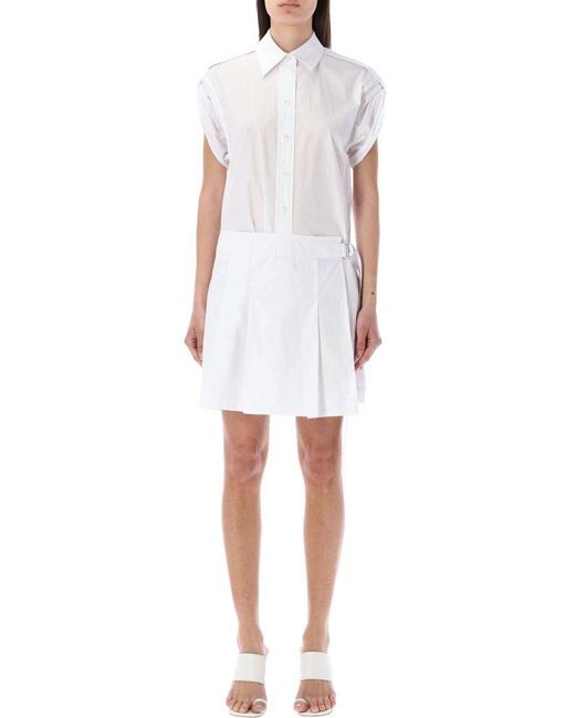 Helmut Lang White Pleated Mini Shirt Dress