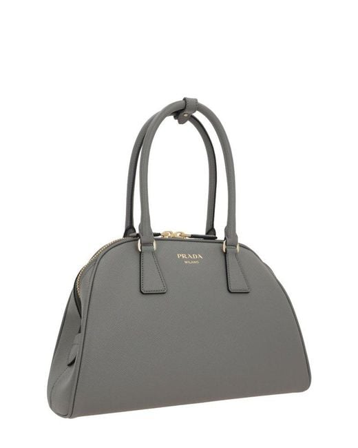 Prada Gray Saffiano Zipped Medium Tote Bag
