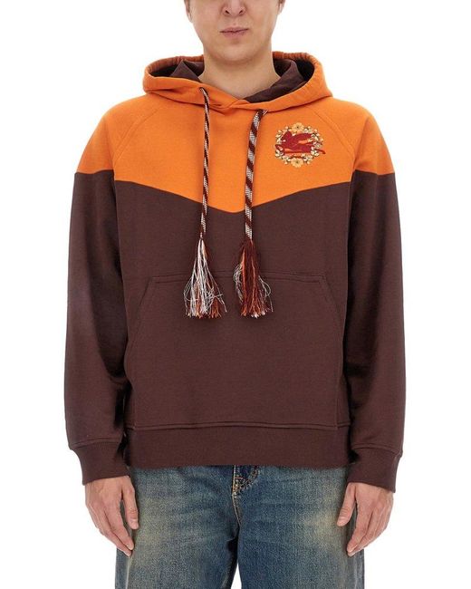Etro Brown Hooded Sweatshirt With Logo for men