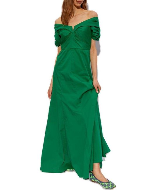 Diane von Furstenberg Green Laurie Ruched Off-shoulder Dress