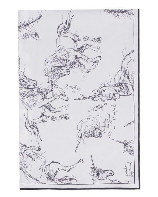 Burberry White Unicorn Sketch Print Scarf for men