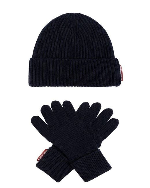 DSquared² Blue Set: Hat And Gloves, for men