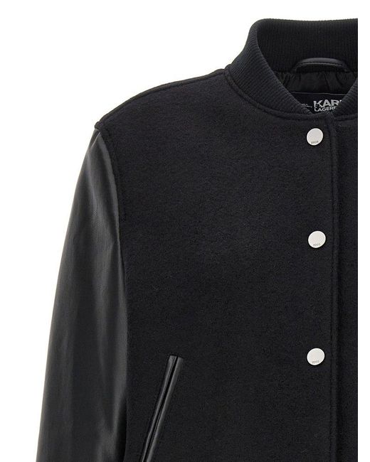 Karl Lagerfeld Black Varsity Bomber Jacket