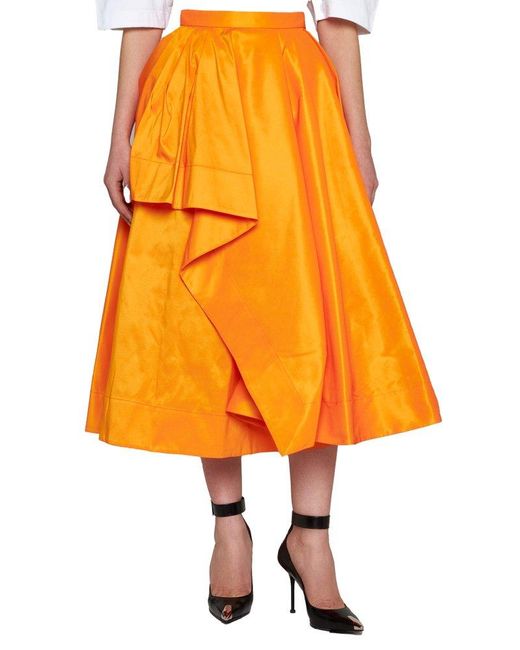 Alexander McQueen Orange Asymmetric Taffeta Midi Skirt