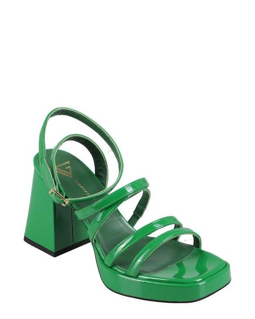 Giampaolo Viozzi Green Strappy Block Heel Sandals