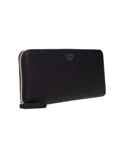 Emporio Armani Black Logo Plaque Zip-around Wallet for men