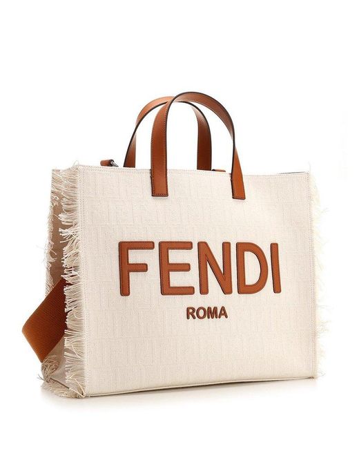 Fendi Natural Logo Emboosed Frayed-edge Tote Bag for men