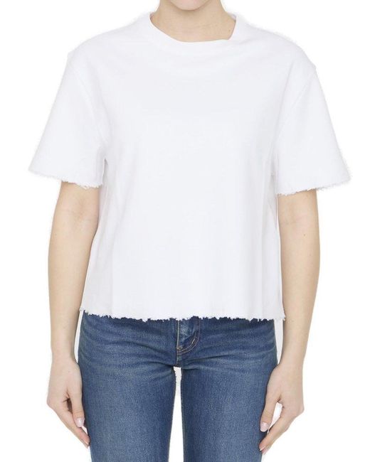 Loewe White Short-sleeved Frayed Hem Top