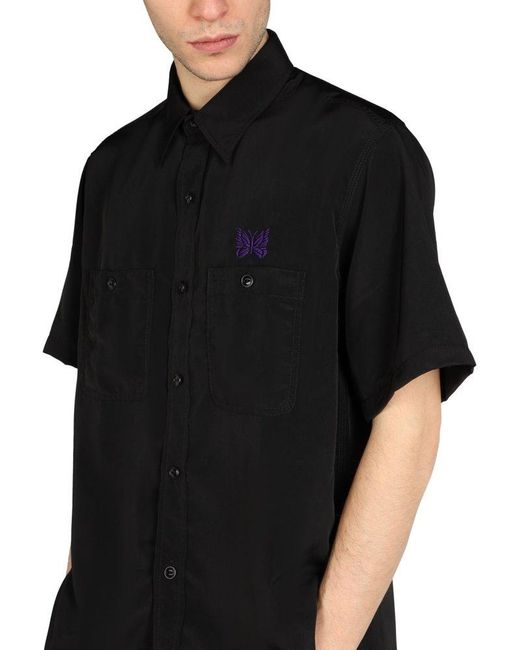 Needles Buttoned Short-sleeved Shirt in Black for Men | Lyst