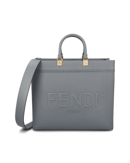 Fendi Gray Pebbled Calfskin Medium Tote With-Tone Hardware And Suede Lining