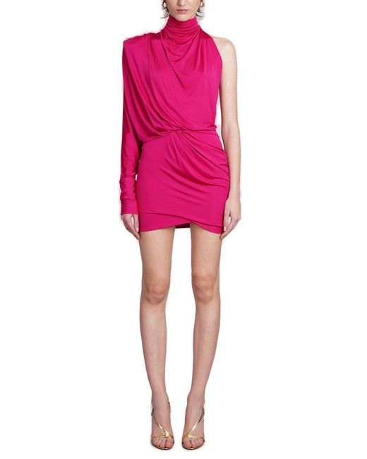 Alexandre Vauthier Pink Ruched High-neck One-shoulder Dress