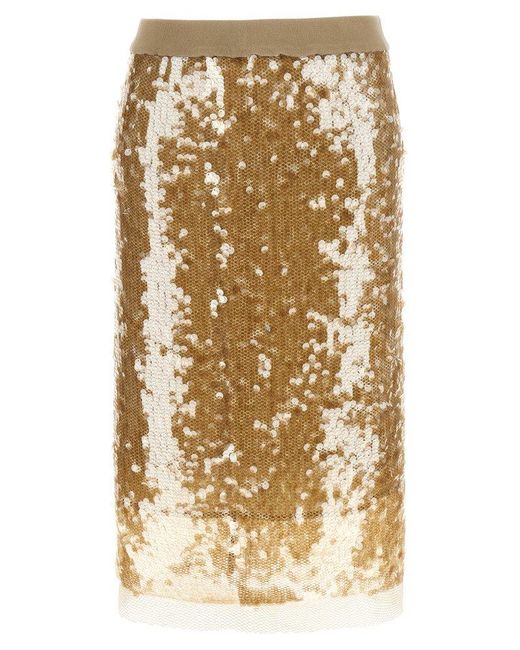 Nude Metallic Sequin Embellished Midi Skirt