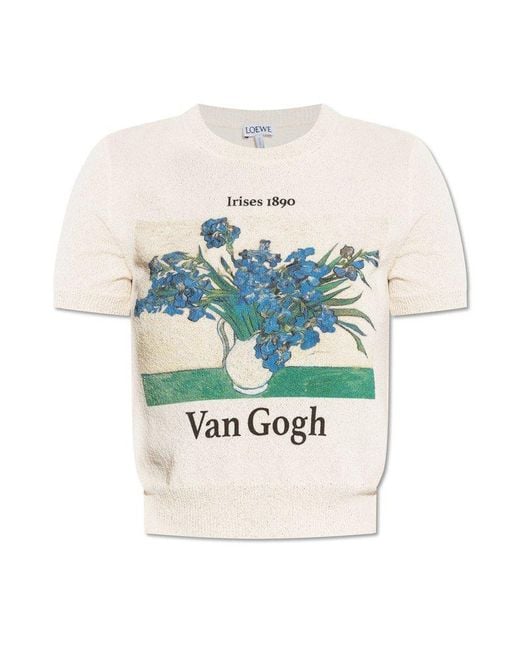 Loewe White Van Gogh Print Short-Sleeve Sweater