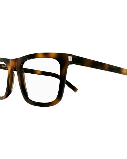 Saint Laurent Brown Rectangular Frame Glasses for men
