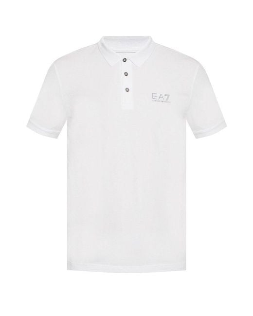 EA7 White Logo Printed Polo Shirt for men