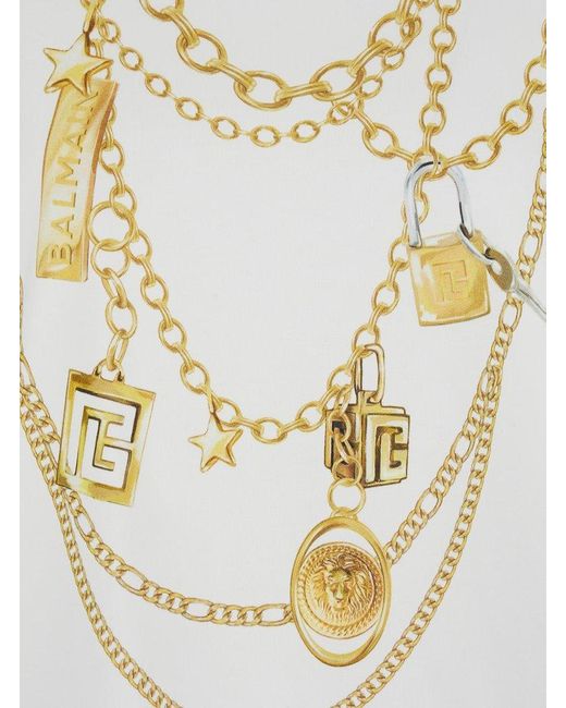 Balmain White Sleeveless Top With Maxi Necklace Print On Front And Rear