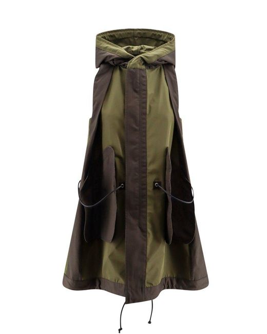 Sacai Green Two-toned Sleeveless Oversized Jacket