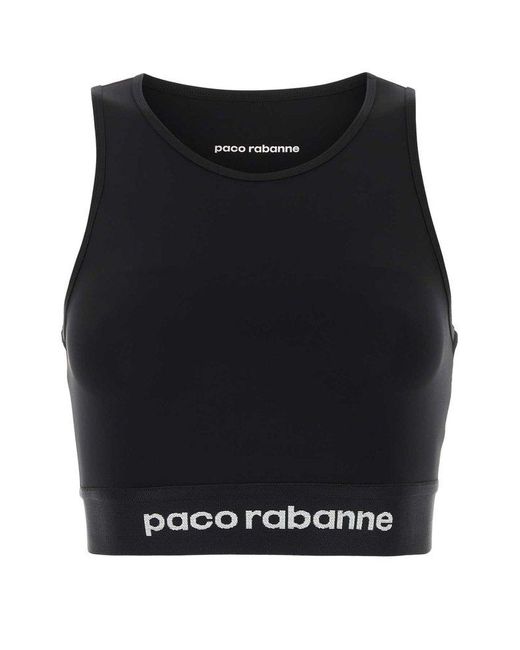 Rabanne Black Logo Detailed Sleeveless Sports Bra