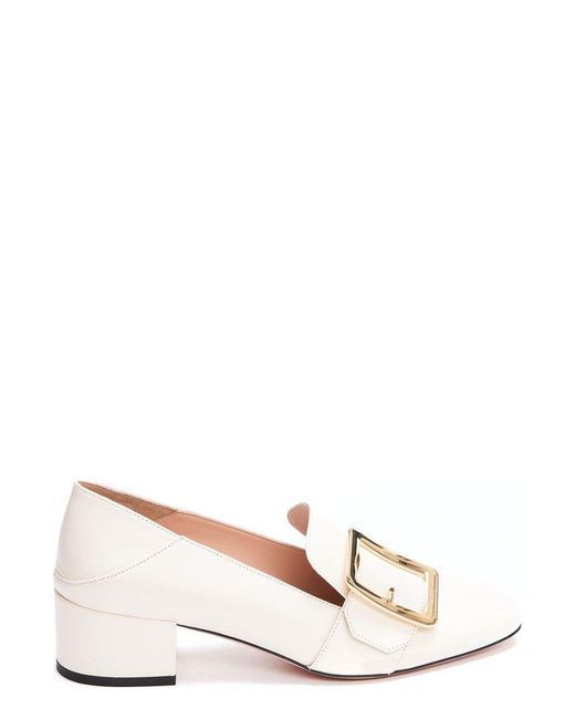 Bally Janell Almond Toe Block Heeled Loafers in Natural | Lyst