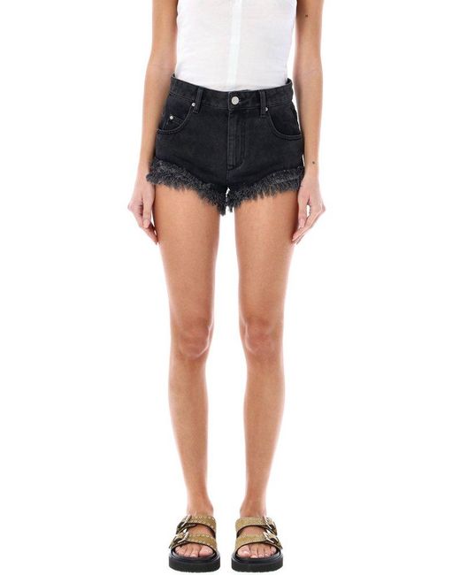 ISABEL MARANT Oreta frayed-brim denim shorts - Pink